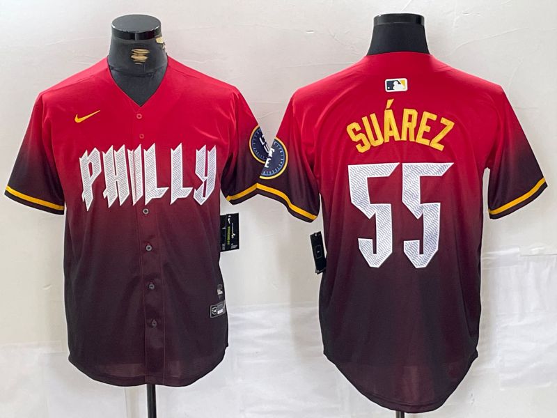 Men Philadelphia Phillies #55 Suarez Red City Edition Nike 2024 MLB Jersey style 1->philadelphia phillies->MLB Jersey